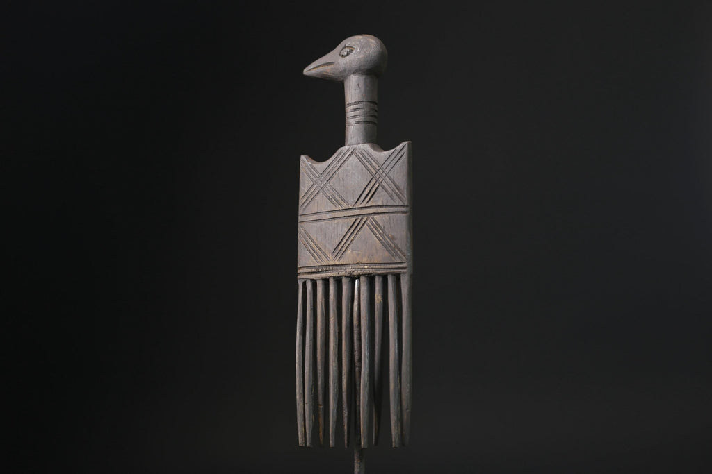African mask antiques tribal Face Family Wooden Comb Hand carved-G2276