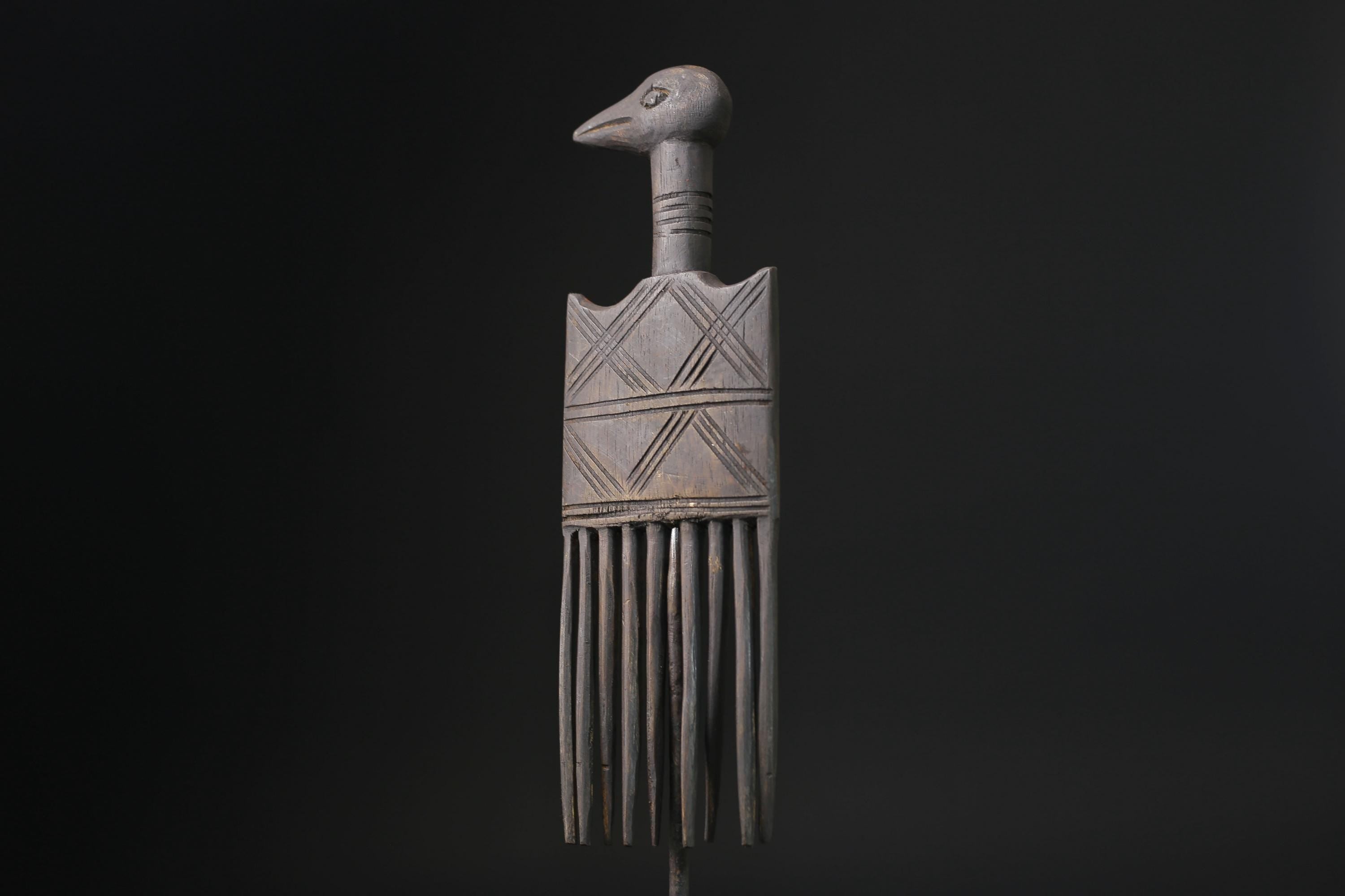 African mask antiques tribal Face Family Wooden Comb Hand carved-G2276