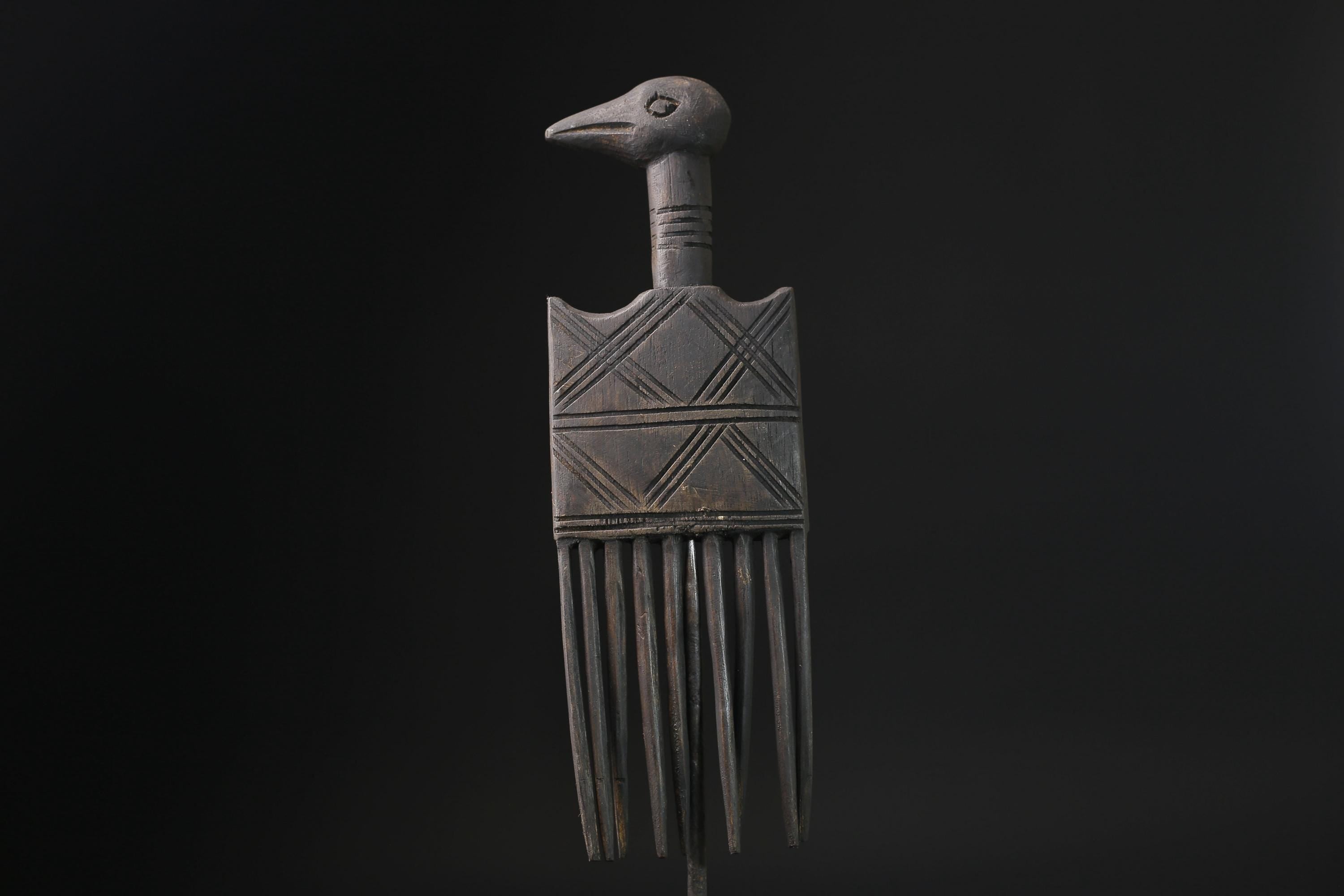 African mask antiques tribal Face Family Wooden Comb Hand carved-G2276