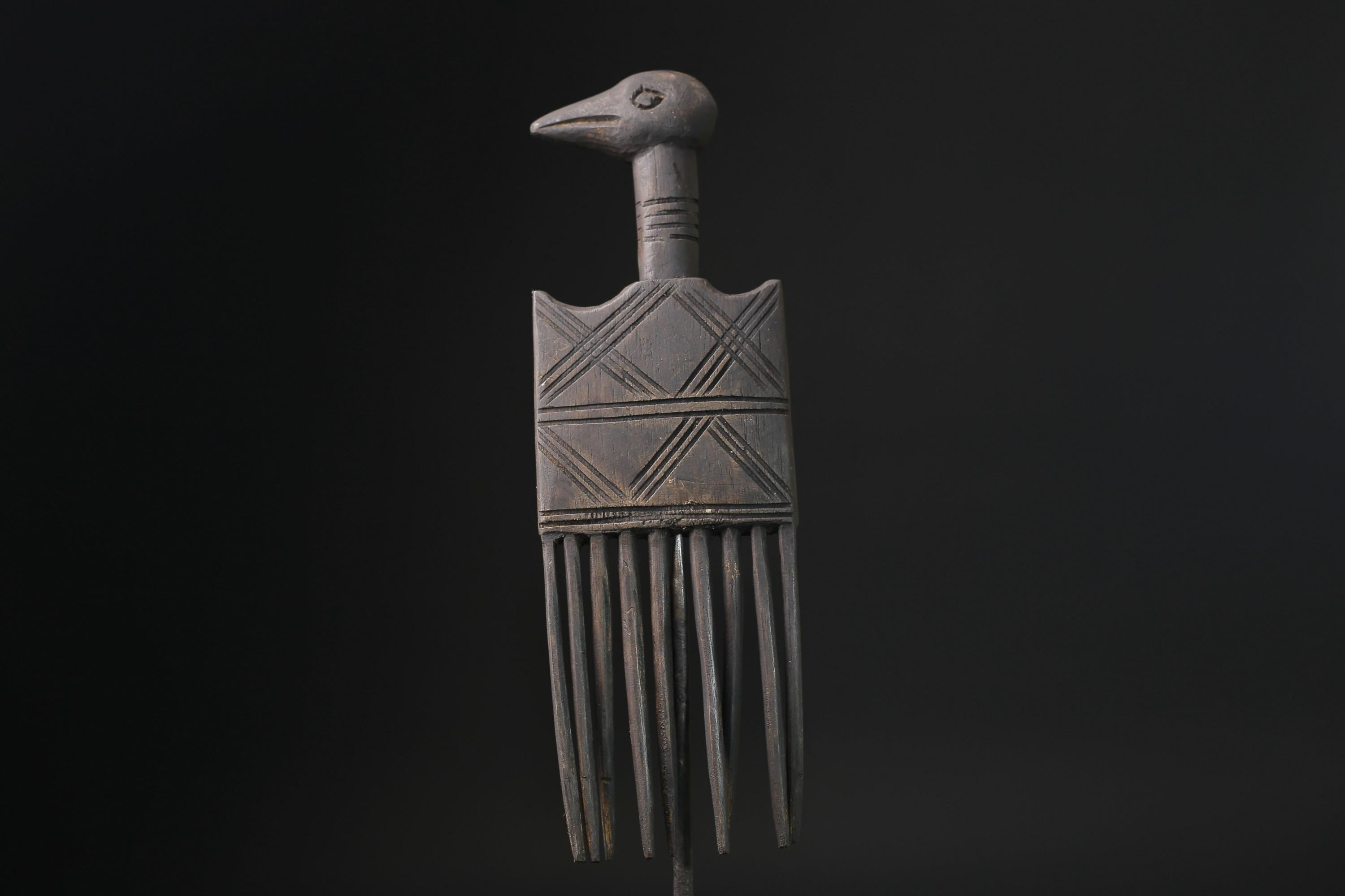African mask antiques tribal Face Family Wooden Comb Hand carved-G2276