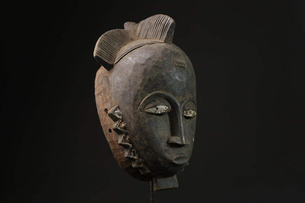 African ART Vintage Hand Carved Wooden Baule GURO mask carved in wood-5422