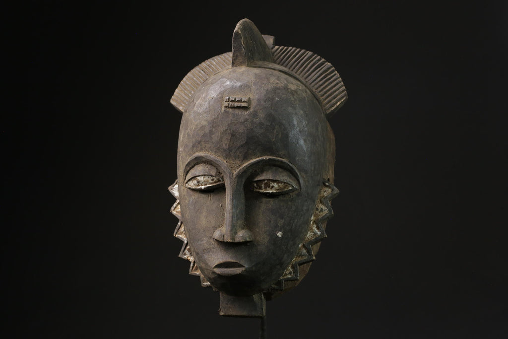 African ART Vintage Hand Carved Wooden Baule GURO mask carved in wood-5422