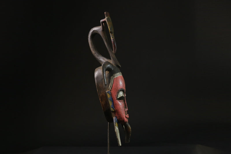 African Masks Antiques Tribal Face Vintage Wood Carved Hanging Guro -9768