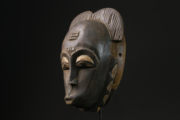 African mask antiques tribal Face vintage Wood Carved Hanging Zaouli Guro-5430