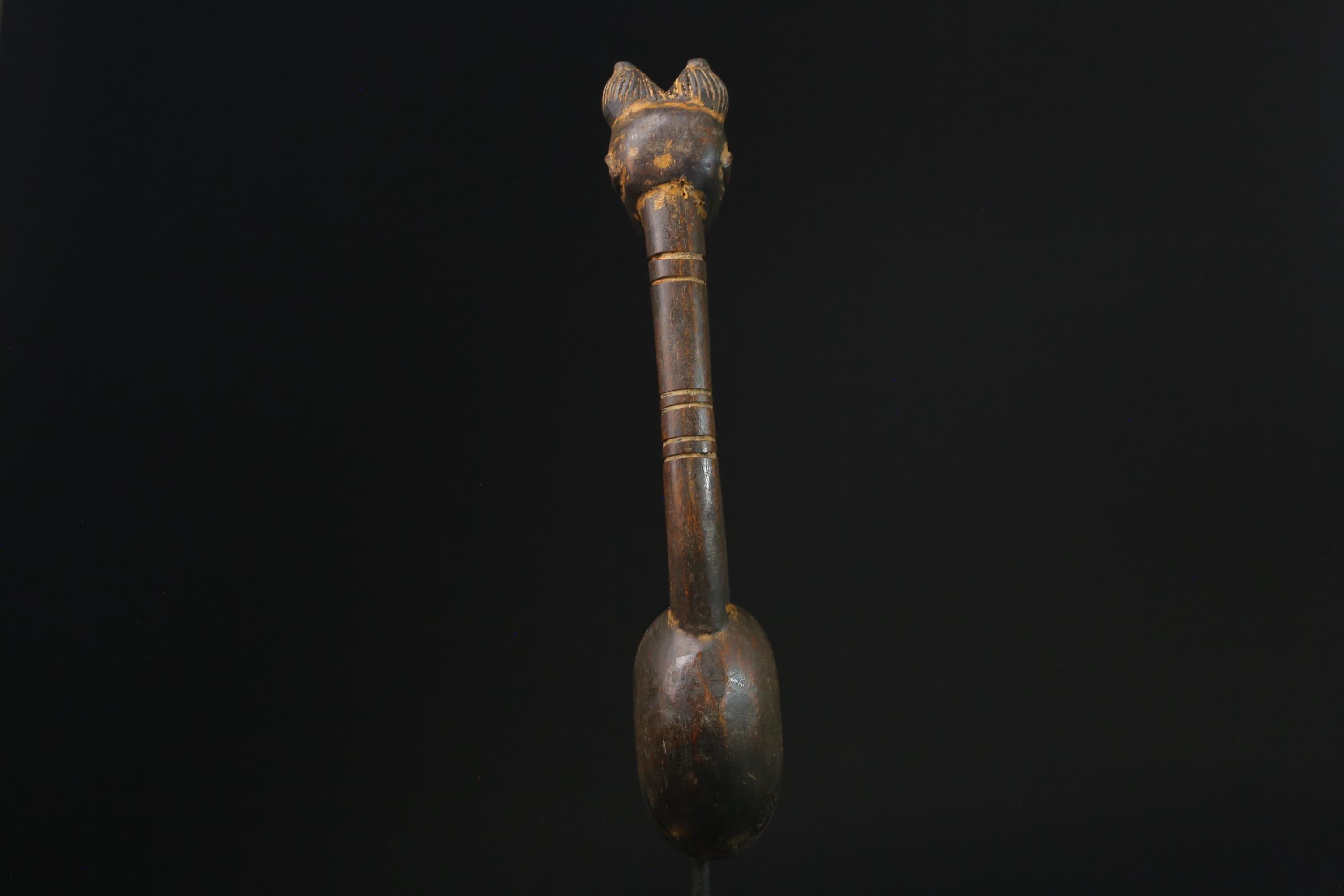 African Tribal Luba Songye Ritual Spoon Central hand carved Home statue-G2338