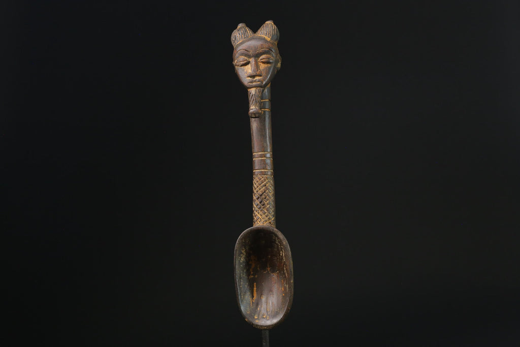 African Tribal Luba Songye Ritual Spoon Central hand carved Home statue-G2338