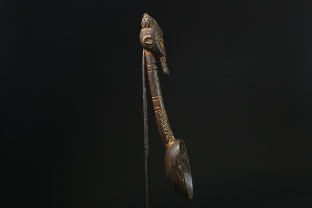 African Tribal Luba Songye Ritual Spoon Central hand carved Home statue-G2338