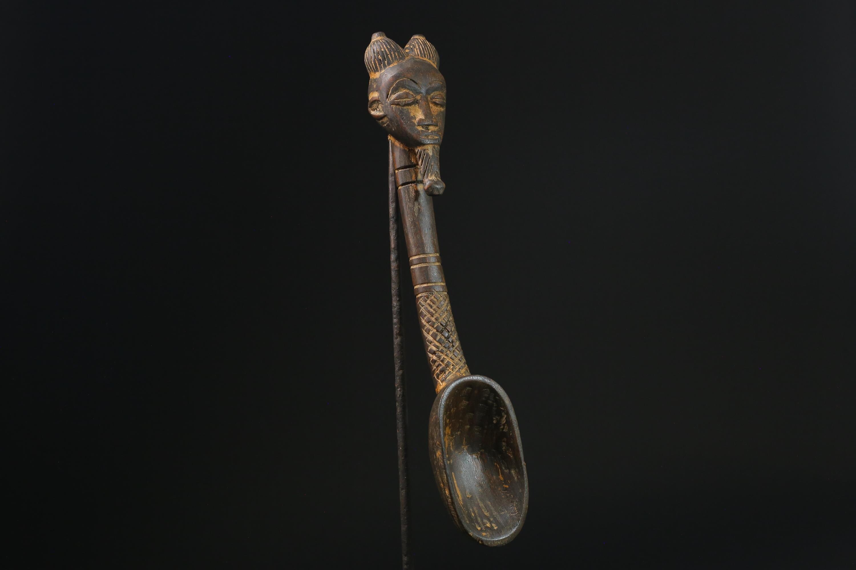 African Tribal Luba Songye Ritual Spoon Central hand carved Home statue-G2338