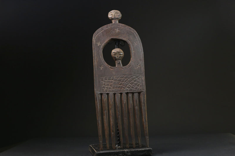 African Tribal Art Wooden Carved African Comb Antique Hair Pick Benin Male-G2357