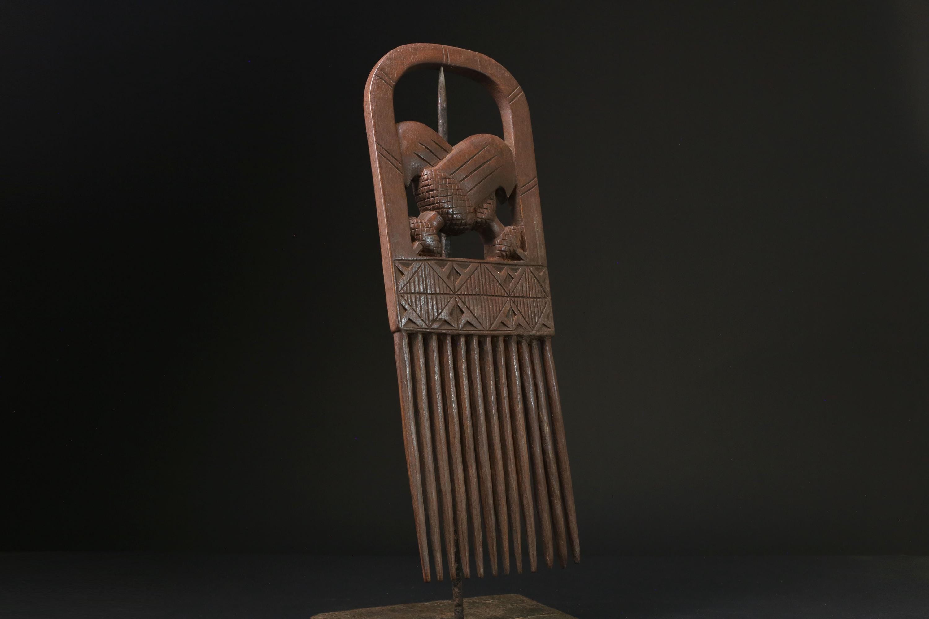african statue wooden figure West African Comb Wooden African Swahili Carved -G2361