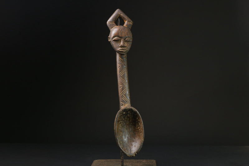 African Tribal Luba Songye Ritual Spoon Central hand carved Home statue-G2362