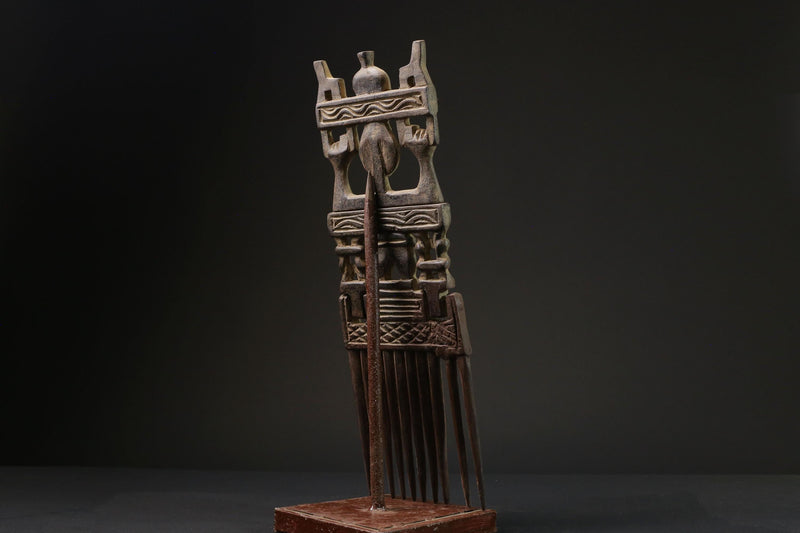 African Tribal Art Wooden Carved African Comb Antique Hair Pick Benin Male-G2375