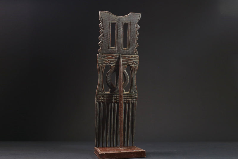 African Tribal Art Wooden Carved African Comb Antique Hair Pick Benin Male-G2384