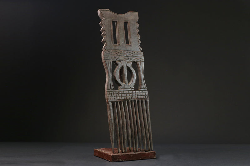 African Tribal Art Wooden Carved African Comb Antique Hair Pick Benin Male-G2384