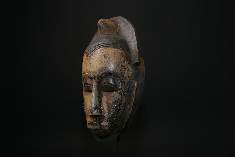 African Tribal Face Mask Wood Hand Carved Vintage Wall Hanging Baule GURO -5336