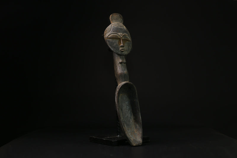 African Tribal Luba Songye Ritual Spoon Central hand carved Home statue-G2109