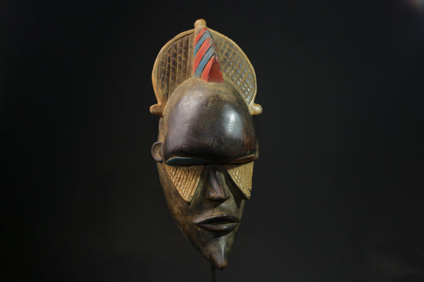 African Mask Sculpture - Authentic Tribal Art - Hand-Carved Vintage Baule Mask - Wooden Wall Decor - African Figurine Collectible Decor-2515