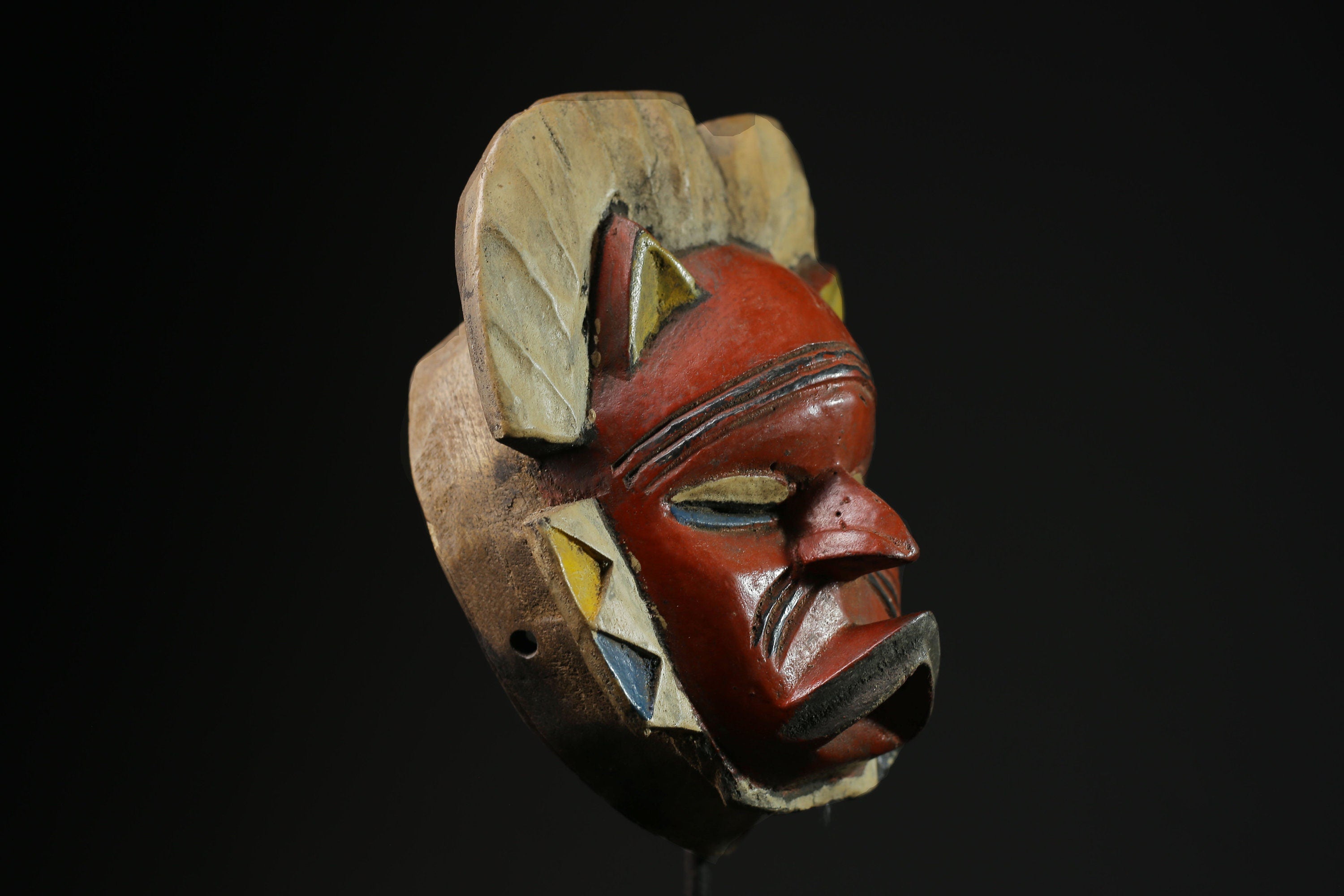 African Mask Ngbaka Vintage - Tribal Face Wood Carved Antique Sculpture, Unique Home Decor, Cultural Collectible Wall Art Piece -5346