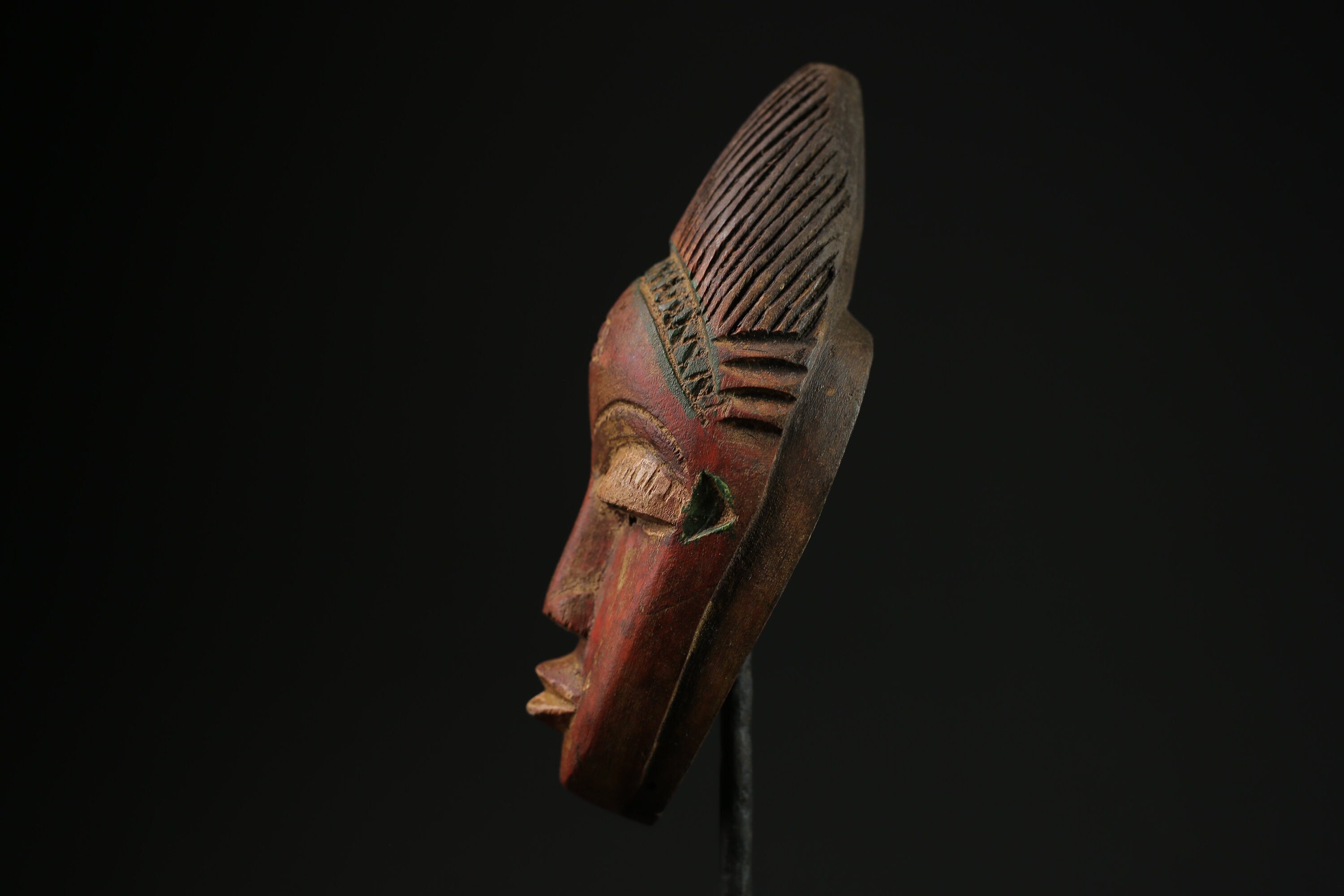African Mask Hand-Carved Lega Tribal Face - Vintage Wooden Home Decor, Unique Wall Hanging Art, Cultural Sculpture for Collectors -9630