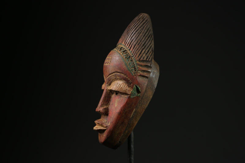 African Mask Tribal Face Wood Hand Carved Vintage Wall Hanging Lega Mask-9630