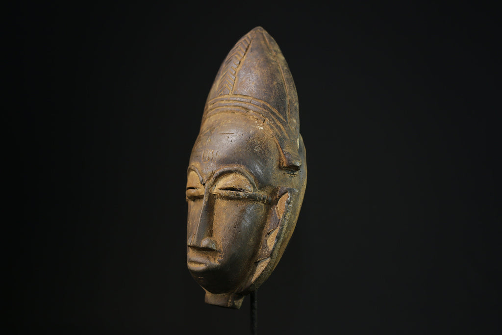 African Mask Antique Baule Wall Hanging - Hand-Carved Wooden Decor, Unique Tribal Art Sculptures for Home Accents and Collectors -7862
