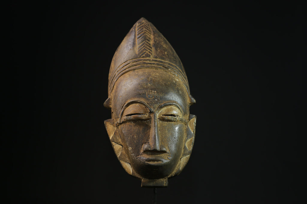 African Mask Antique Baule Wall Hanging - Hand-Carved Wooden Decor, Unique Tribal Art Sculptures for Home Accents and Collectors -7862