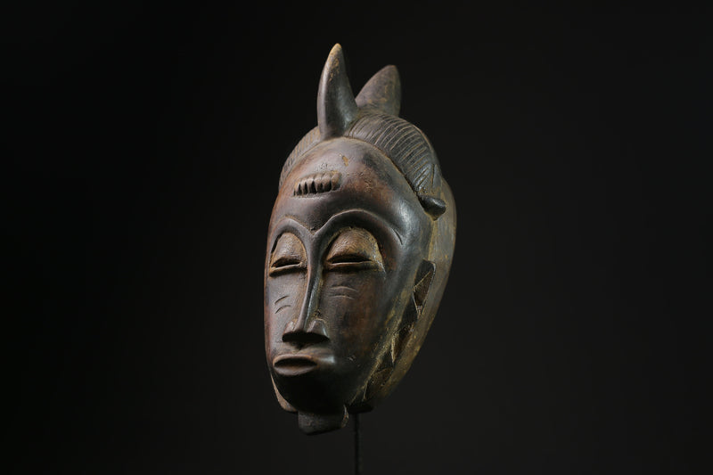 African Tribal Face Mask from the Baule People - Ceremonial Wooden Art with Intricate Pigmentation for Unique Home Decor-5348