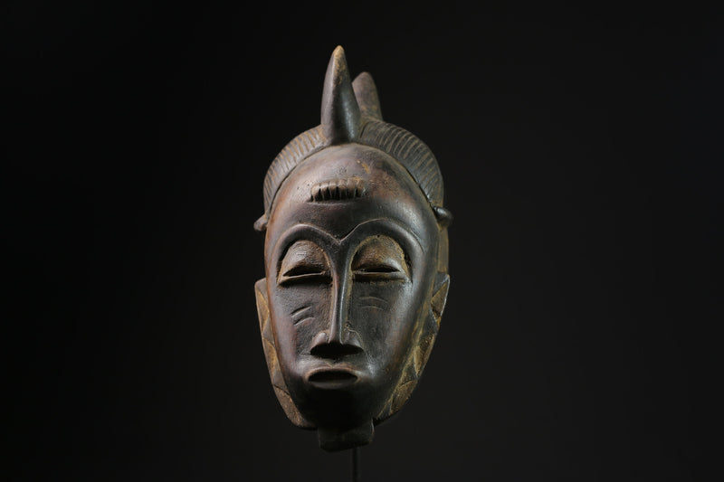 African Tribal Face Mask from the Baule People - Ceremonial Wooden Art with Intricate Pigmentation for Unique Home Decor-5348