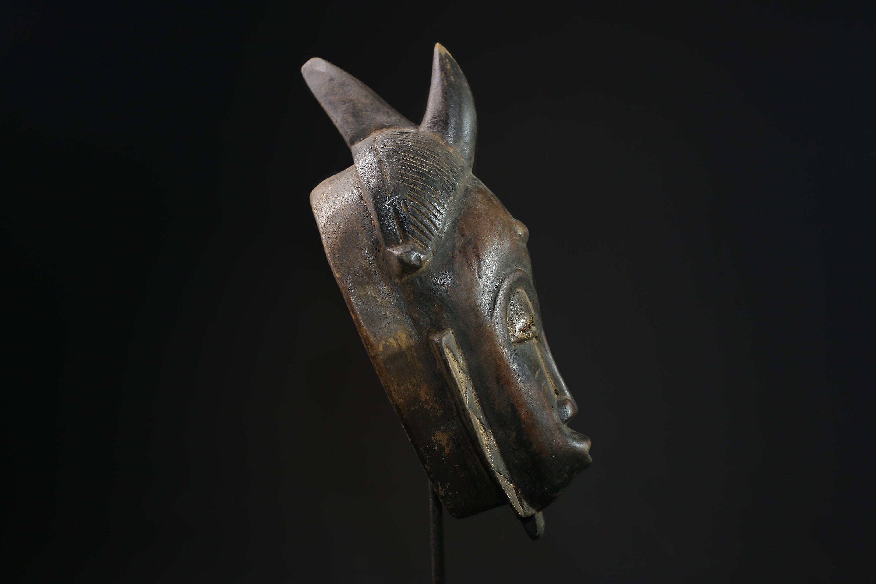 African Tribal Face Mask from the Baule People - Ceremonial Wooden Art with Intricate Pigmentation for Unique Home Decor-5348