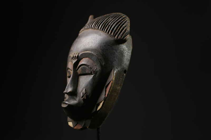 African Tribal Wood Mask tribal Face vintage Wood Carved Hanging Baule Mask-5293