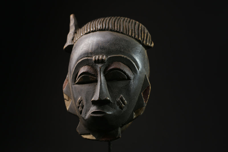 African Tribal Wood Mask tribal Face vintage Wood Carved Hanging Baule Mask-5293