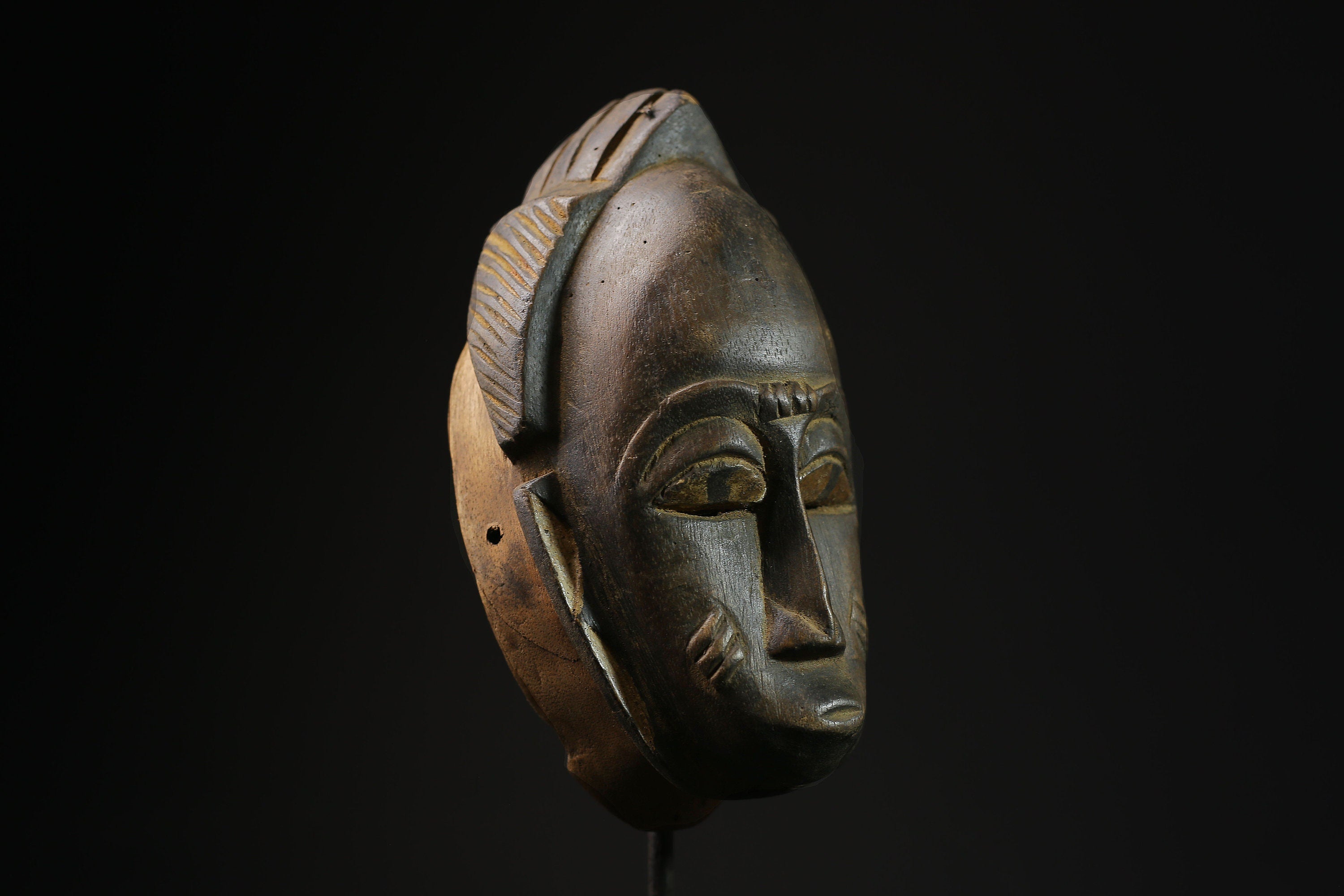 African Mask - Vintage Yaoure Tribal Face Mask - Hand-Carved Wooden Hanging Art for Unique Home Décor and Cultural Collectibles-5247