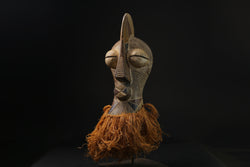 African Tribal Wood masks songye kifwebe carved wooden mask with raffia -G2143