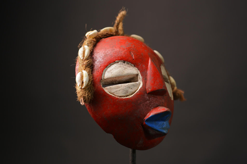 African Tribal Face Hand Carved GHANA Wood Round African Mask Edudzi Masks for wall-9880