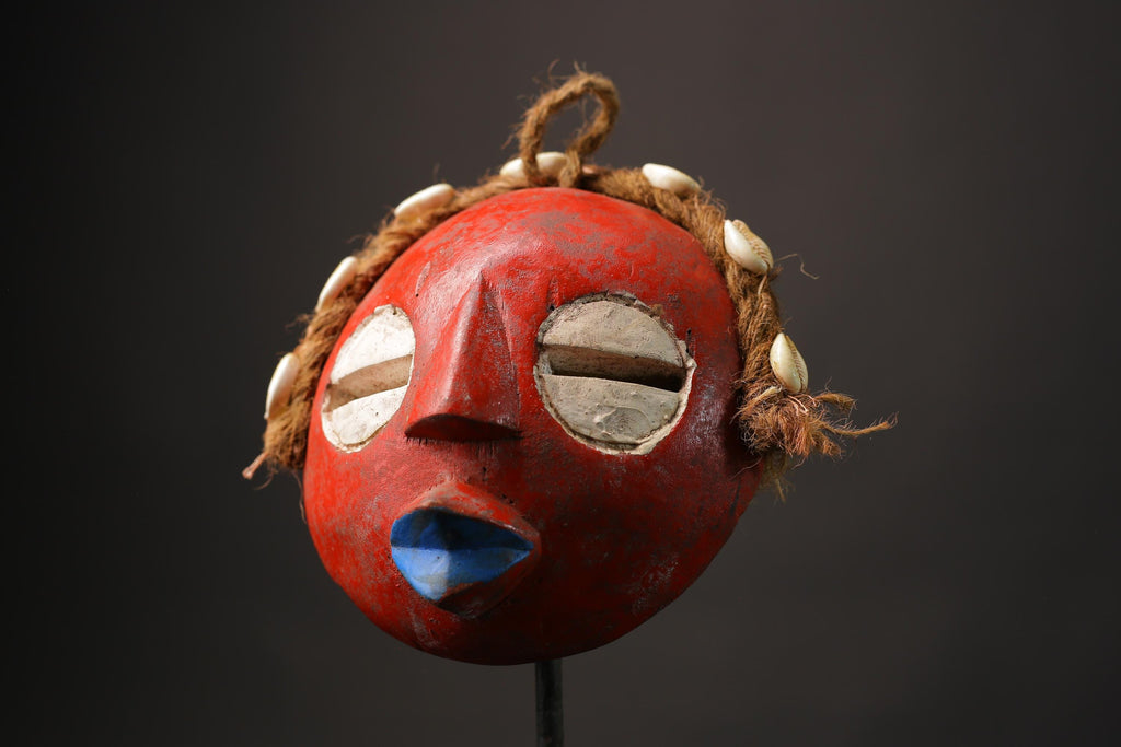 African Tribal Face Hand Carved GHANA Wood Round African Mask Edudzi Masks for wall-9880
