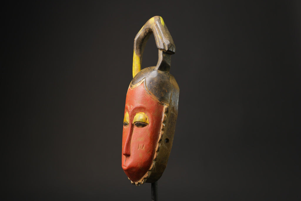 African wood mask antiques Carved African Art African Baule Coast Horn Masks for wall-8617
