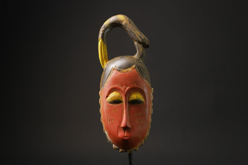 African wood mask antiques Carved African Art African Baule Coast Horn Masks for wall-8617