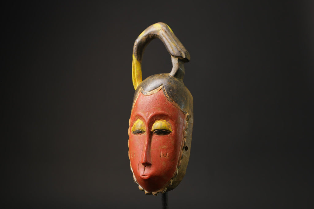 African wood mask antiques Carved African Art African Baule Coast Horn Masks for wall-8617