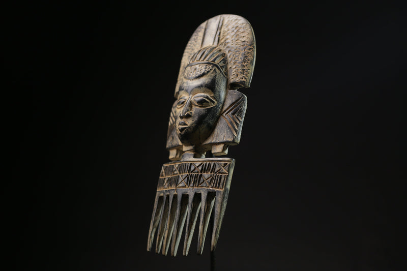 African Hand Carved African Tribal African mask comb sculpture from ghana-9674