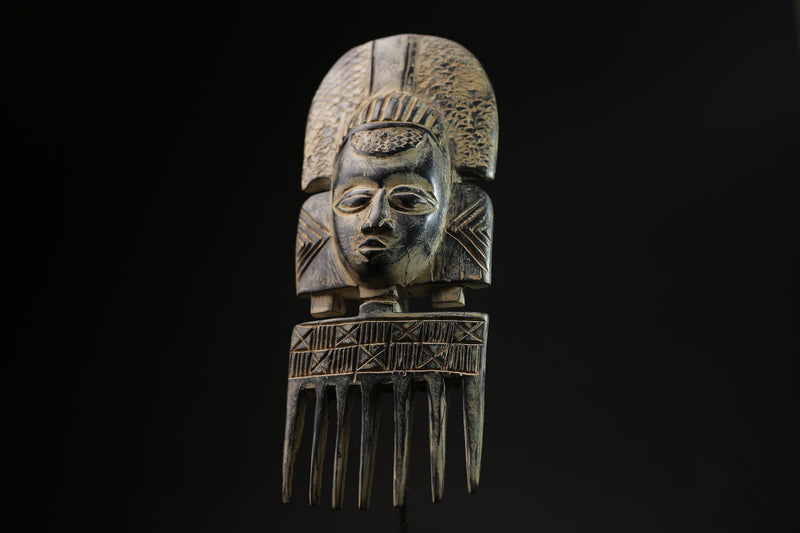 African Hand Carved African Tribal African mask comb sculpture from ghana-9674