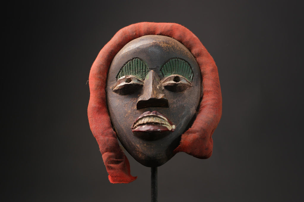 African Mask Antiques Tribal Face Vintage Wood DAN Carved Hanging Masks for wall-9885