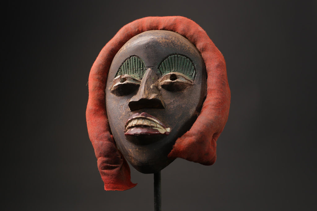 African Mask Antiques Tribal Face Vintage Wood DAN Carved Hanging Masks for wall-9885