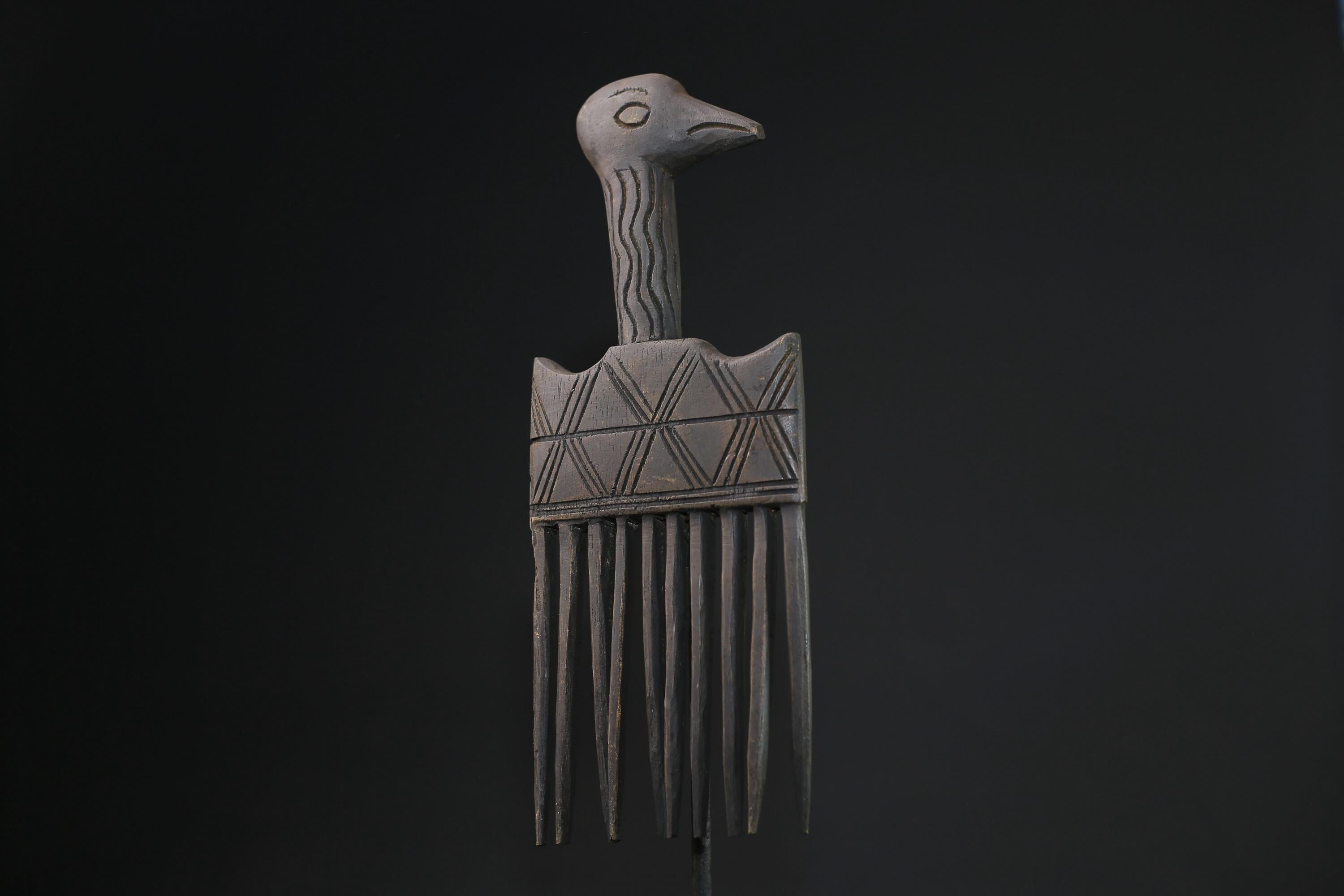 African figure West African Comb Wooden African Swahili Carved-G2196