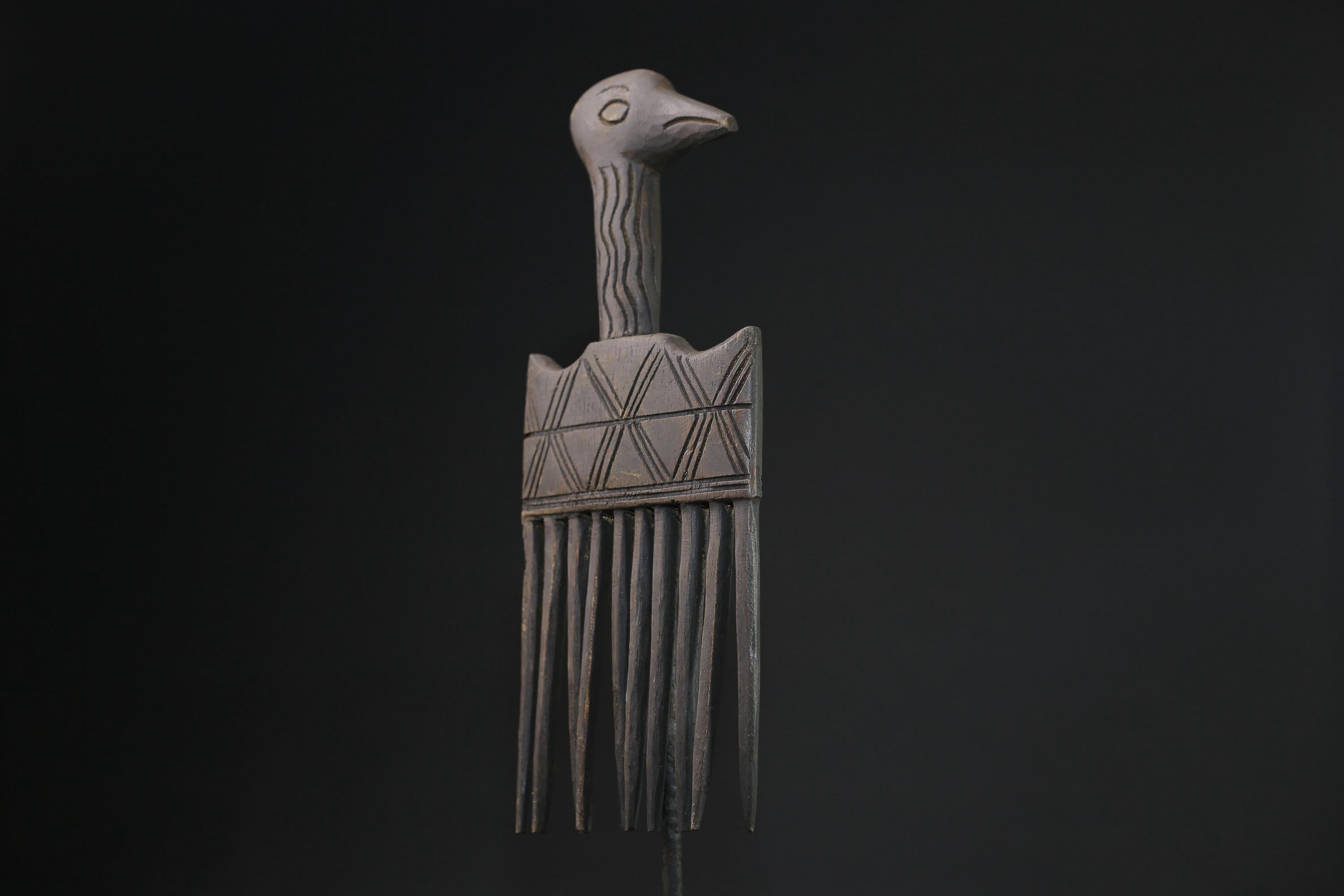African figure West African Comb Wooden African Swahili Carved-G2196