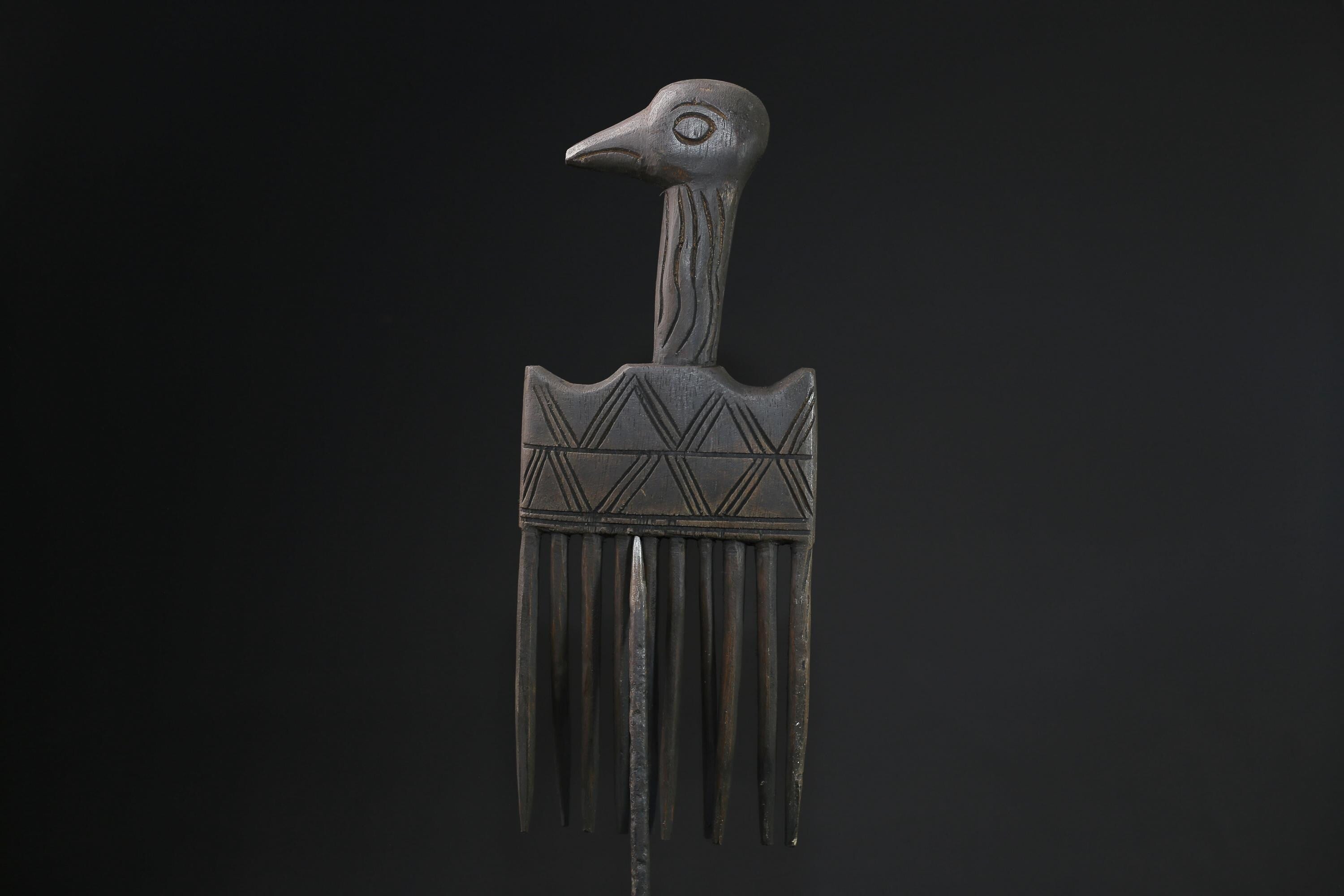 African figure West African Comb Wooden African Swahili Carved-G2196