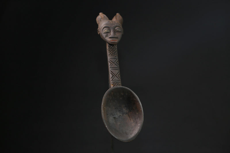African Tribal Luba Songye Ritual Spoon Central hand carved Home statue-G2200
