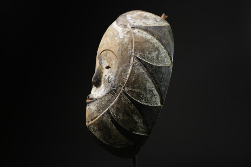 African Mask Tribal Face Wood Hand Carved Vintage Wall Hanging Lega Mask -9679