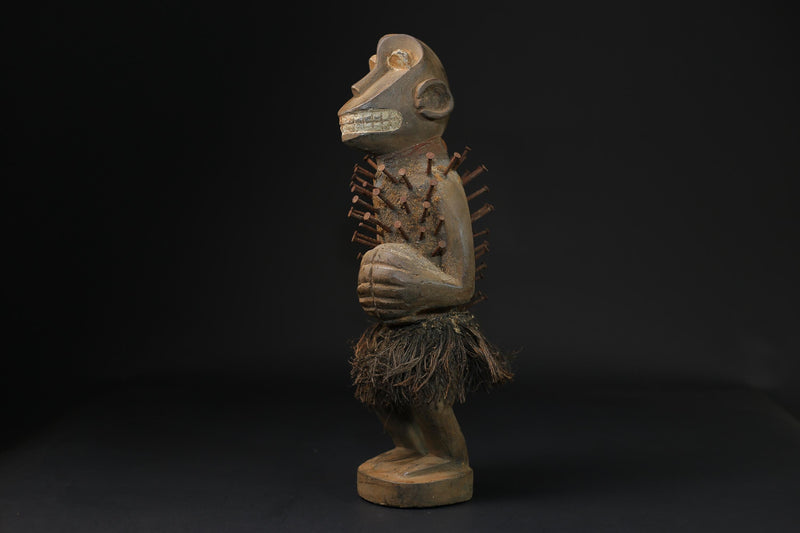 African Tribal Art Carved statue tribal wood Power Figure Nkisi N'kondi -8378