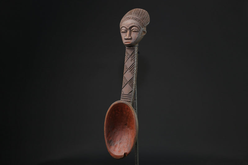 African Tribal Luba Songye Ritual Spoon Central hand carved Home statue-G2206