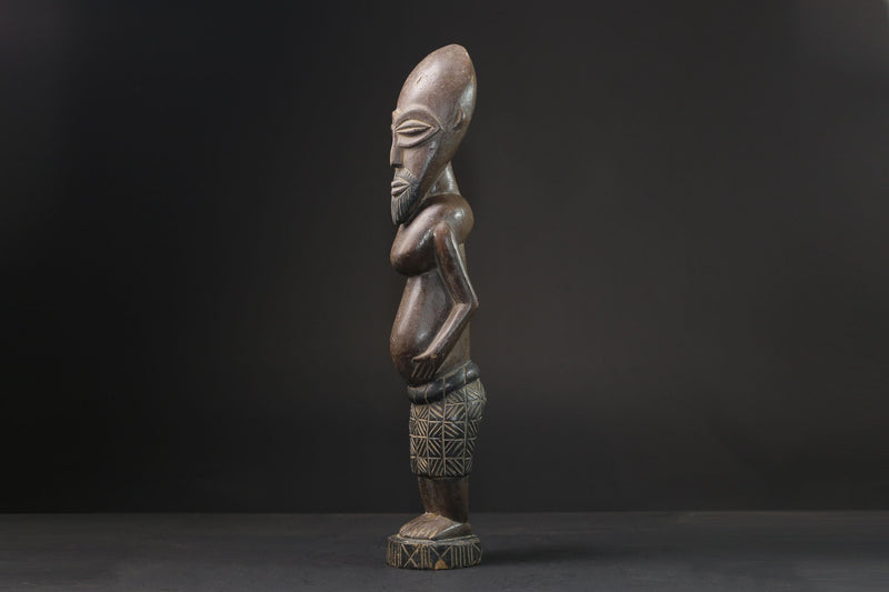 African Sculpture Tribal Art Wooden Carved Statue Tribal Wood Kusu Fetish  -7080